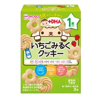 WAKODO DHA STRAWBERRY MILK FLOWER BISCUIT (16G X 3 PACKS)
