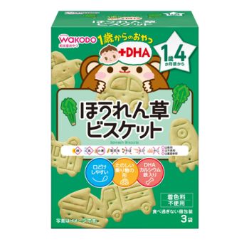 WAKODO DHA SPINACH CAR-SHAPED BISCUIT (10GX3 PACKS)