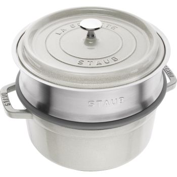 Staub 圓形燉鍋 24cm/3.8L (連蒸籠) 松露白 
Round Cocotte 24cm/3.8L w/ Steamer White Truffle