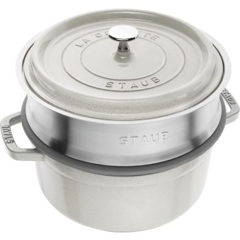 STAUB 圆形炖锅 24cm/3.8L (连蒸笼) 松露白STAUB 陶瓷餐碟 20cm 松露白 STAUB 陶瓷餐碟 26cm 松露白