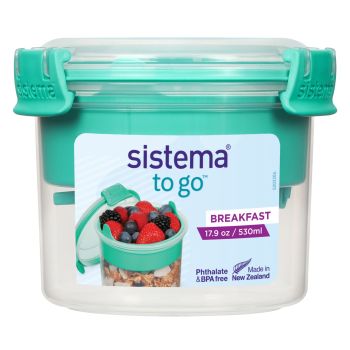 SISTEMA-To Go 雙層圓形保鮮盒 (內附湯匙) 530ml 薄荷綠色