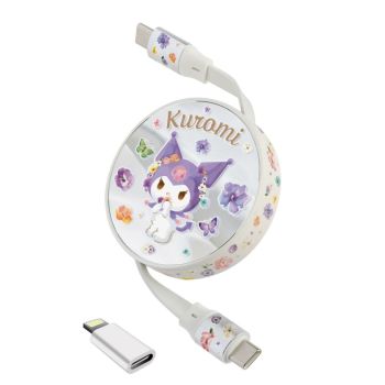 CLUEBOX 自動伸縮資料充電電線 - 相容Lightning & USB-C(Kuromi) CBUSBC1/KU