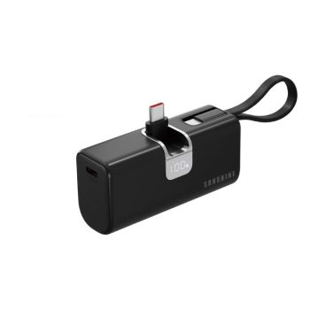 SUNSHINE 5000mAh三合一迷你移動電源USB-C+Lightning(黑色) EBHKE/BK