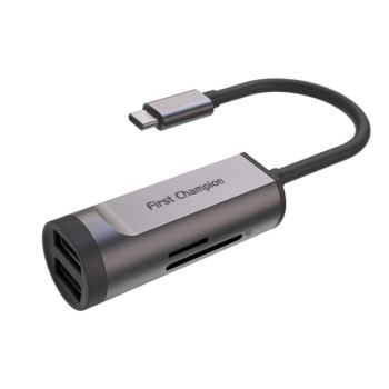 FIRSTCHAMPION USB-C集线器-4合1withUSB-A&CardReader(灰色) FCTCH42U3CR/GREY