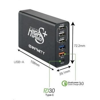 INFINITY 75W USB快速充電插頭 INT619/BK