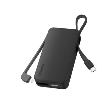 MOMAX 10000mAh移動電源，內建USB-C和Lightning線(黑色) IP138MFID