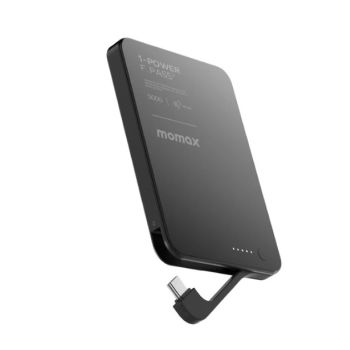 MOMAX 5000mAh磁吸帶線移動電源(黑色) IP157D