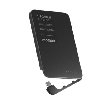 MOMAX 1-Power F.Pass⁺ 3000mAh 磁吸帶線流動電源(CCC認證)(黑色) IP160D