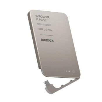 MOMAX 1-Power F.Pass⁺ 3000mAh 磁吸帶線流動電源(CCC認證)(鈦色) IP160L