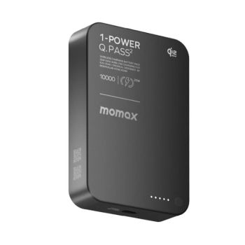 MOMAX 1-Power Q.Pass² 10000mAh Qi2 25W 磁吸流動電源(CCC認證)(黑色) IP168Q22D
