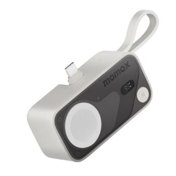 MOMAX 1-Power X Pro Mini⁺ 5000mAh 內置USB-C 可摺疊充電插頭及 USB-C 線移動電源配備 Apple Watch 快速充電器(CCC認證)(白色) IP170W