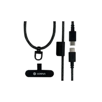 LEXFUN 可調式充電線手機掛繩 POWERSLING/USB-CTOUSB-C/BK