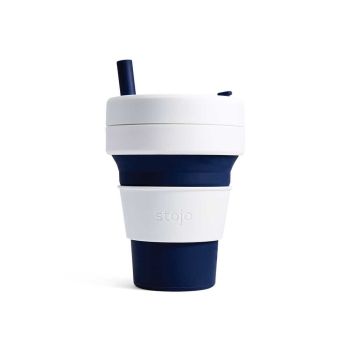 Stojo 環保高耐熱矽膠摺疊杯１６ｏｚ—深海藍